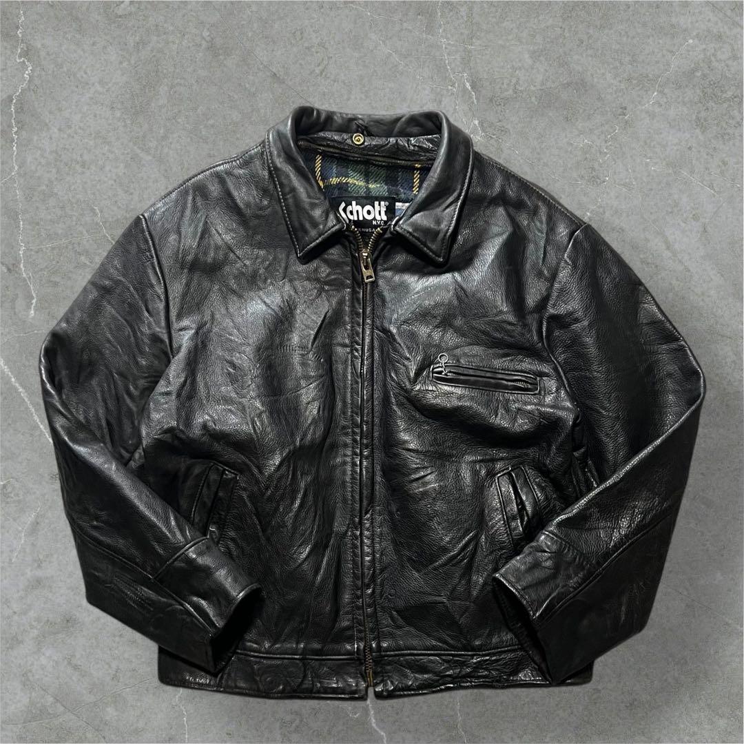 Schott USA製52TALON襟付きシングルライダースジャケット古着XL