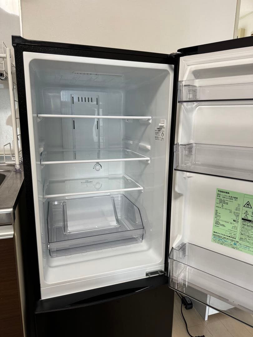 東芝 冷凍冷蔵庫 153L GR-U15BS（K）ブラック 右開きタイプ