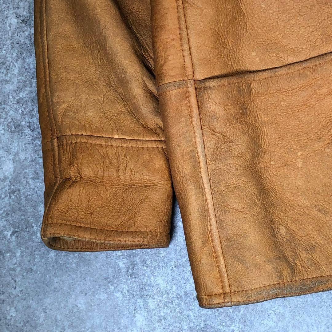 90s ムートンコート　本革　ボア　ウルグアイ製【L相当】レザーコート ブラウン