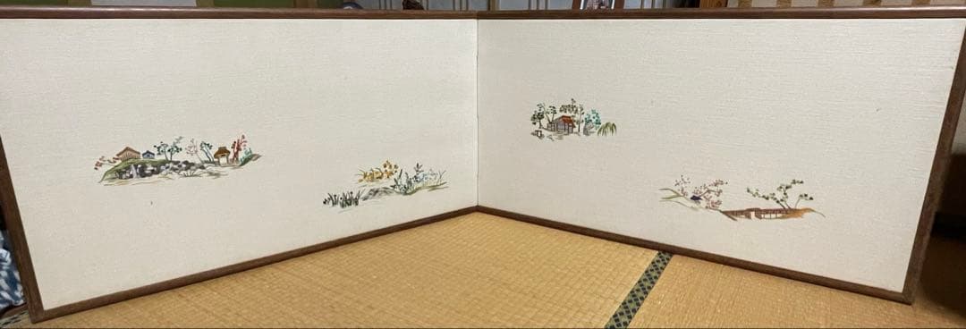 枕屏風　衝立 仕切り 刺繍 アンティーク 骨董