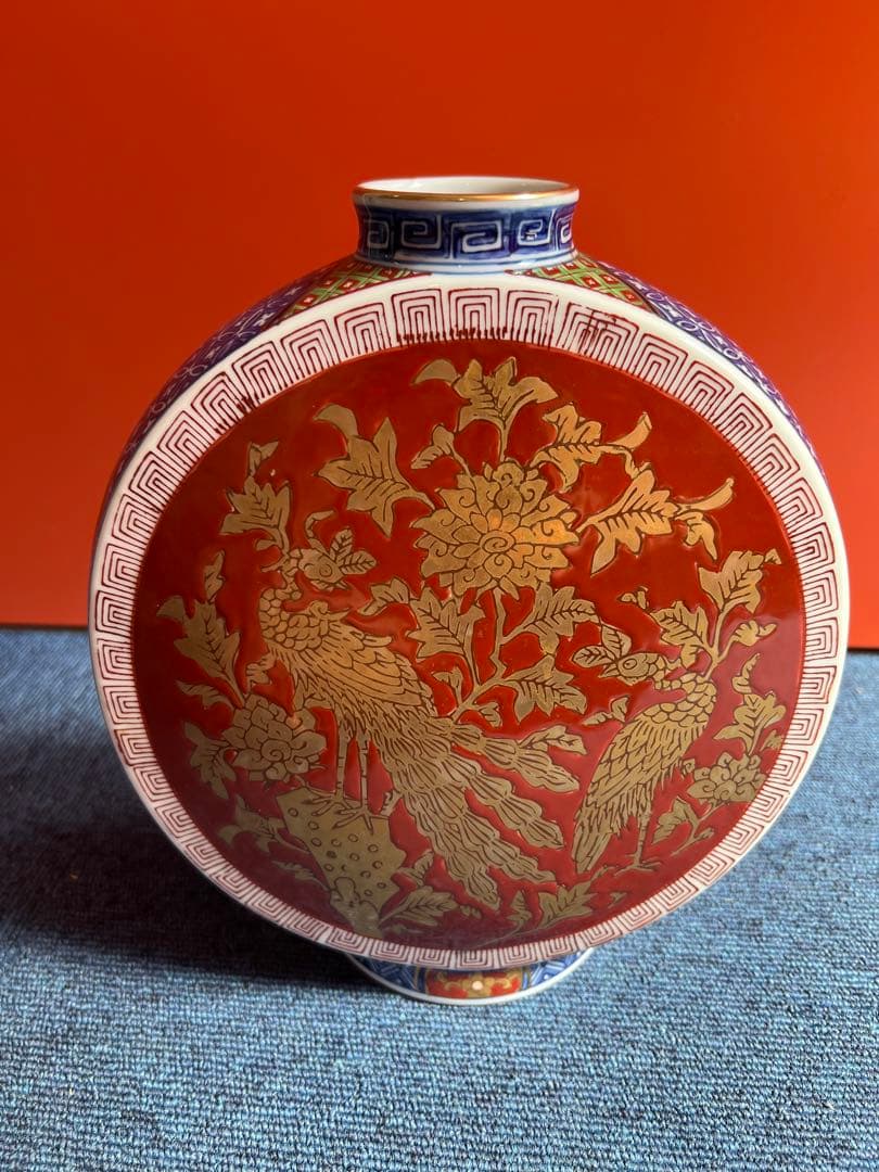 876   染錦壺　鳳凰図絵　時代物　工芸品