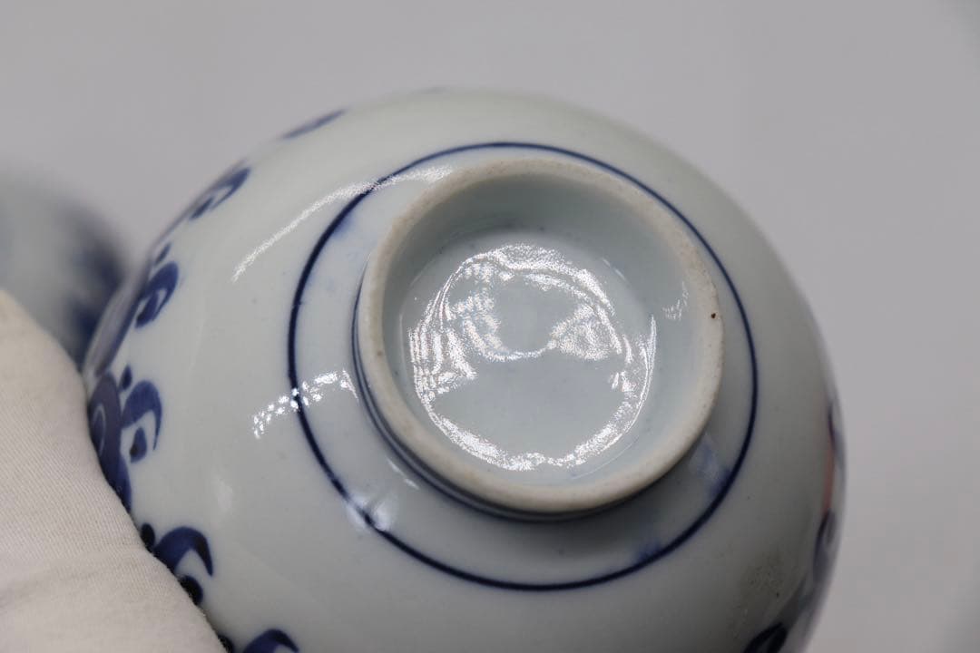 中国　清時代　道光庚子年製　染付蓋茶碗ペア　送料込み0424