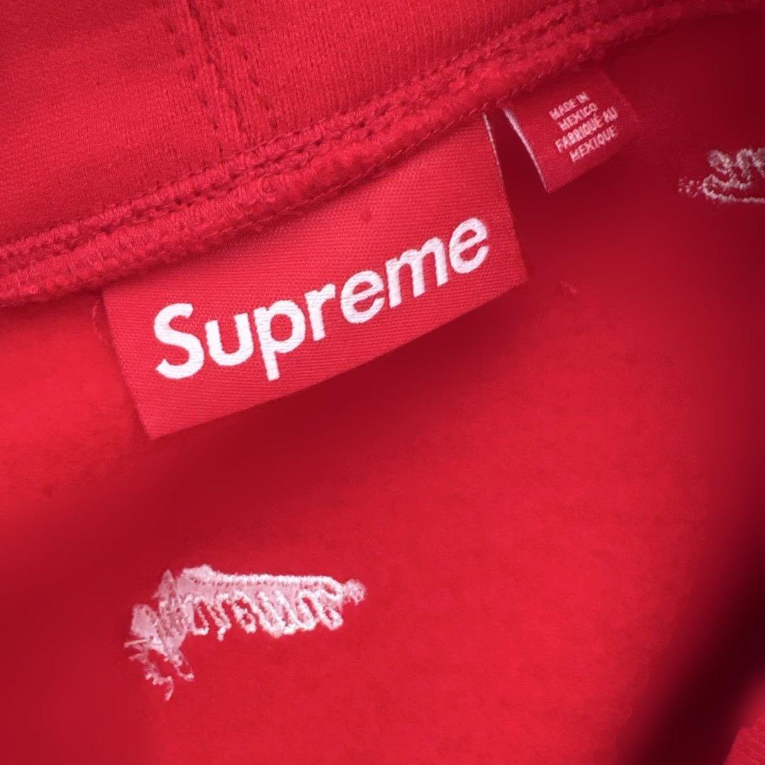 supreme赤 ロゴ刺繍 フルジップパーカー