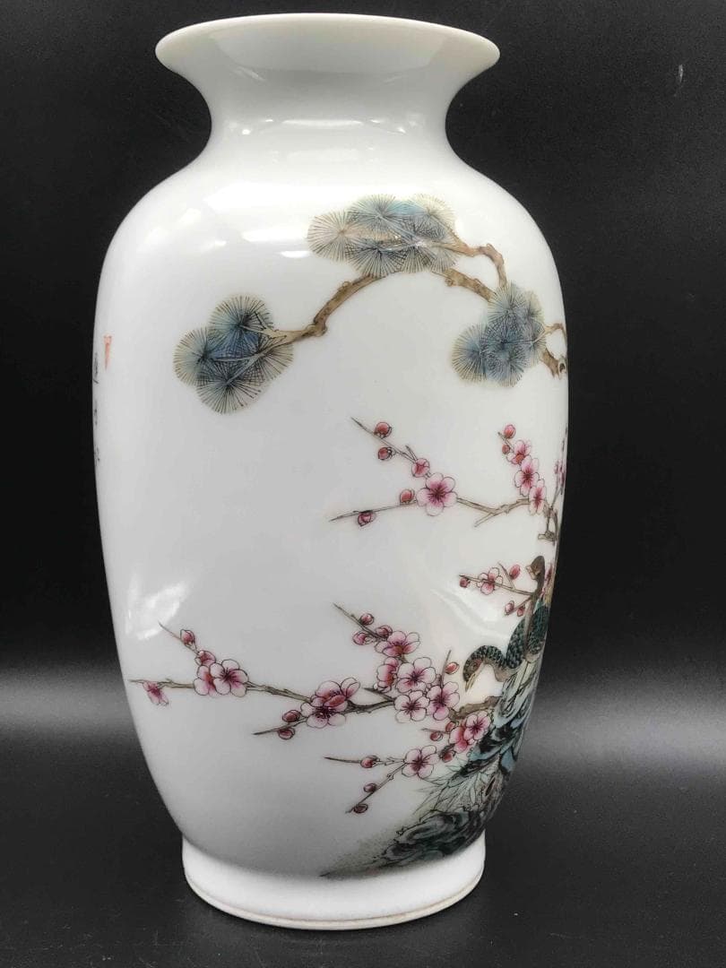 中国古美術　清時代　「大清光緒年製」在銘　粉彩花鳥詩文瓶　繊細細密(A-32)