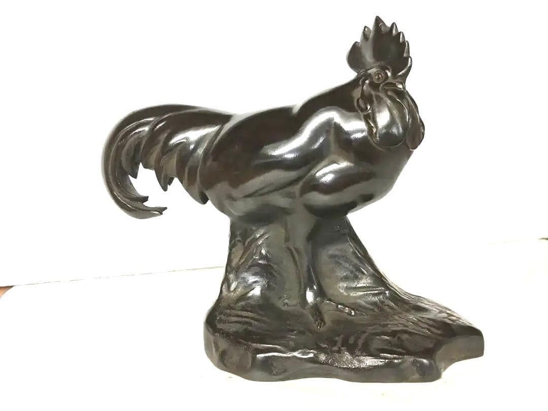 銅製:孤鶏置物