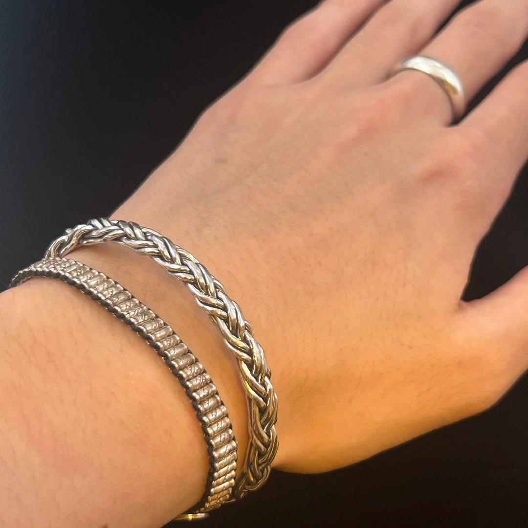 シルバー925 Silver デザインヘビーバングル/軽研磨仕上げ/ブレスレット