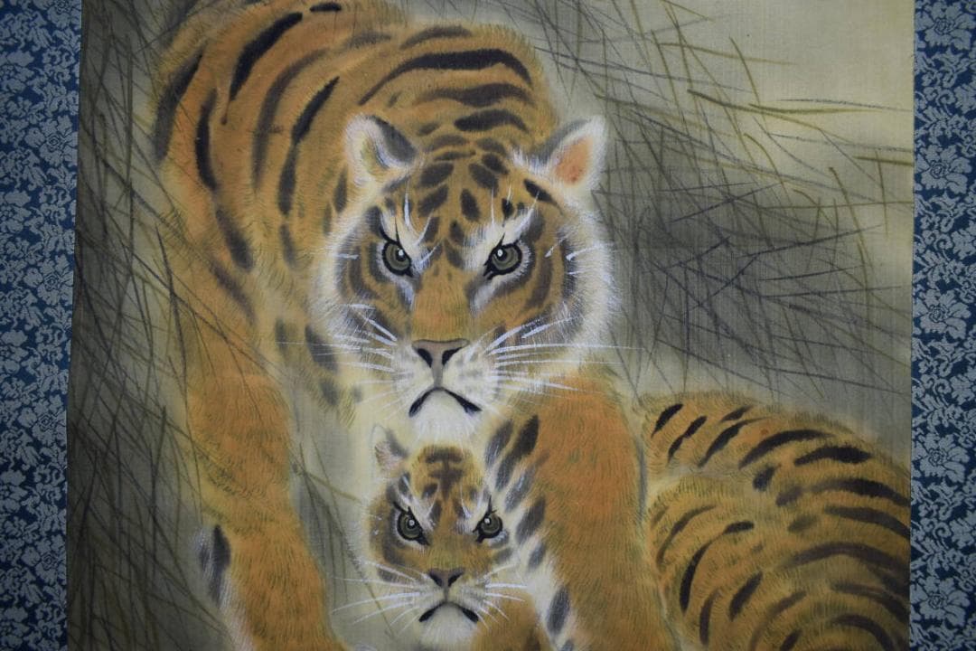 模写/大橋翠石/双虎図/猛虎図/布袋屋掛軸HJ-389