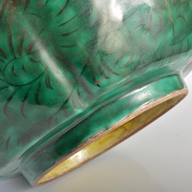 九谷焼　青手九谷　花鳥文　輪花鉢　角福銘　時代箱付　M　R6337B