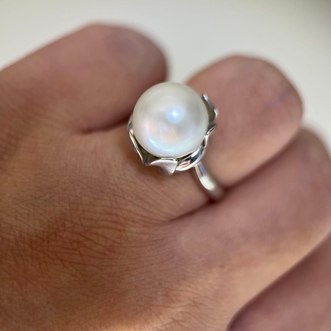 【新品】Pt900天然海水白蝶真珠リングダイヤモンドリング