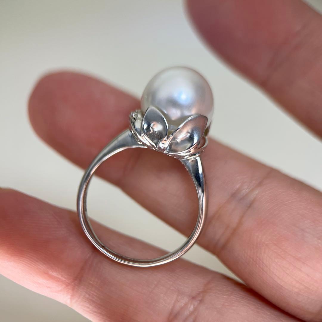 【新品】Pt900天然海水白蝶真珠リングダイヤモンドリング