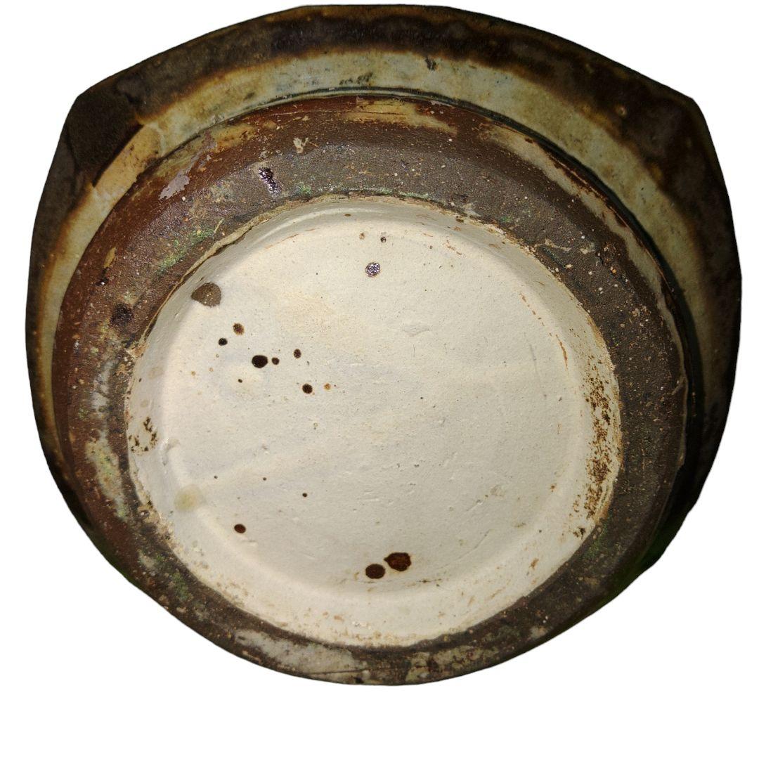 益子焼?　多面体鉄釉文字文花瓶　高さ30cm