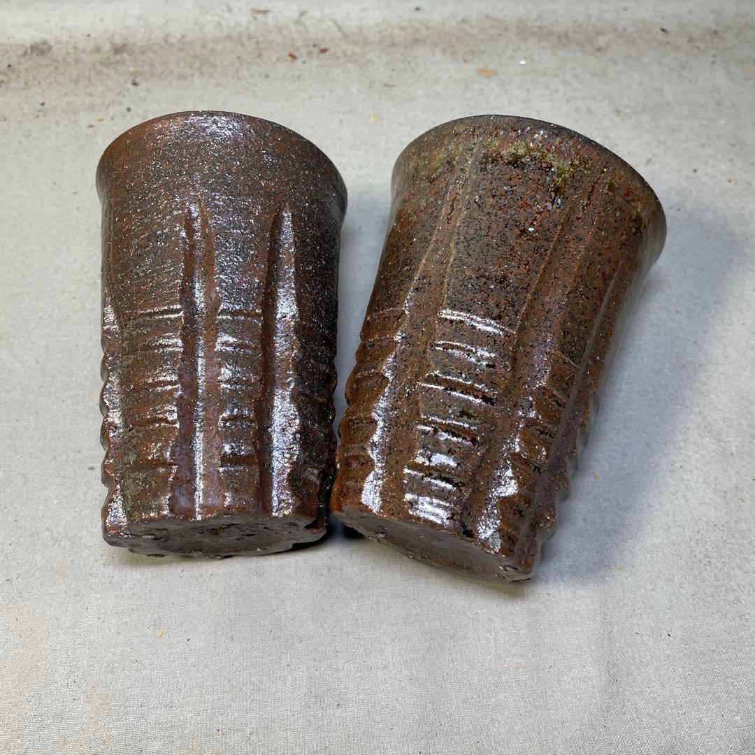 唐津焼 名工 田中佐次郎 唐津麦酒盃 2客 ビール ビアマグ 酒器希少
