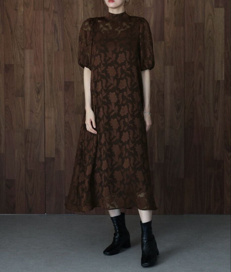 J by blue. インナー付きバックリボンジャガードドレス