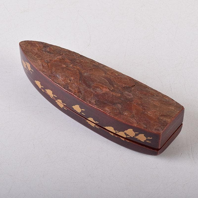 茶道具　塗師　前端春斎　千鳥蒔絵　舟香合　共箱　V　8008