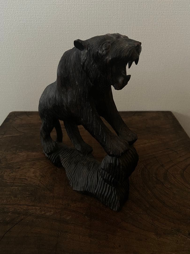 清末 中国古玩 黒檀 熊彫刻｜100年以上前 書斎飾り