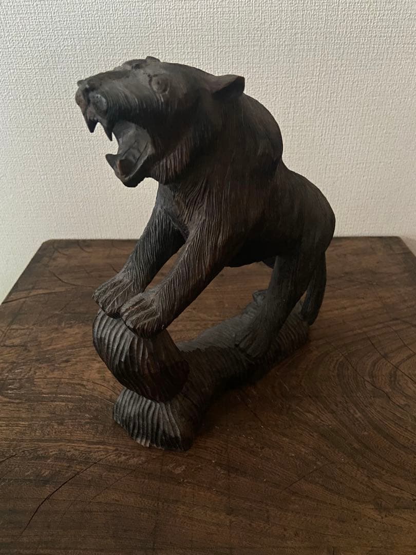 清末 中国古玩 黒檀 熊彫刻｜100年以上前 書斎飾り