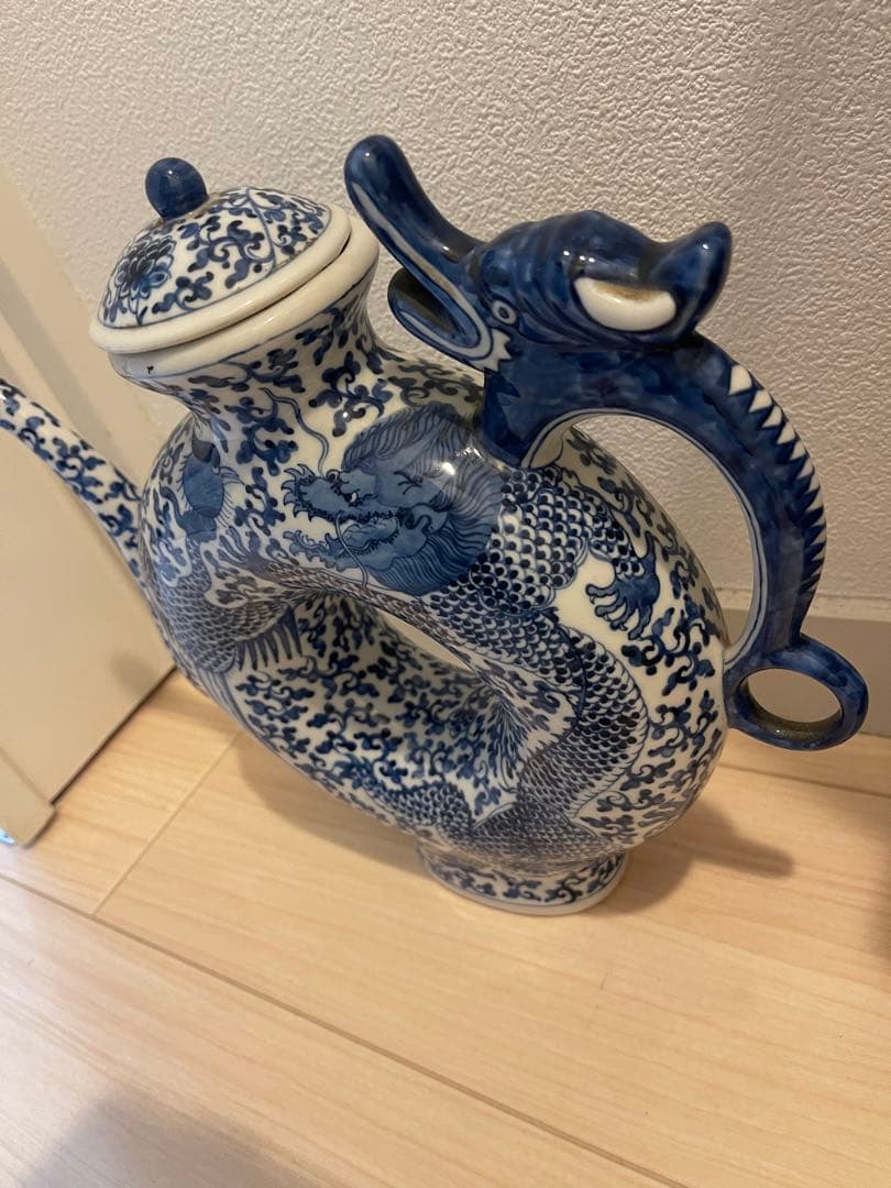 大清雍正年製款 龍鳳凰染付水差し 中国 古美術 時代物 アンティーク