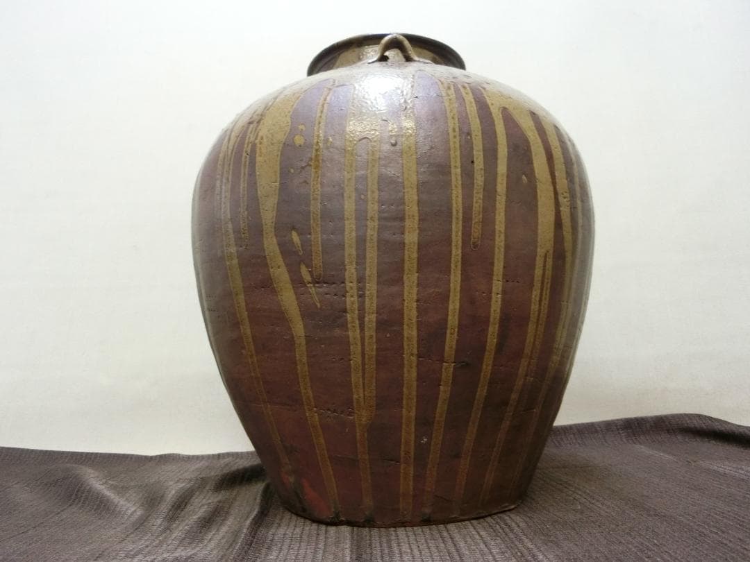 飾って！【壺　3耳壺 流れ釉　緑釉垂れ釉　景色抜群　丹波】鑑賞陶磁器　インテリア