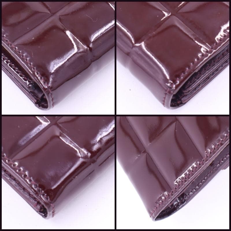 CHANEL シャネル 三つ折り財布 チョコバー エナメル 箱付