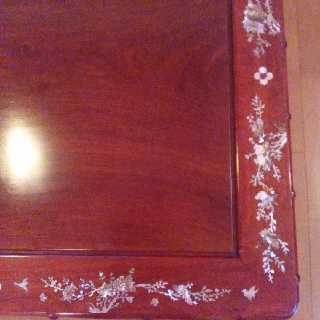 花柄彫刻のダークブラウン座卓