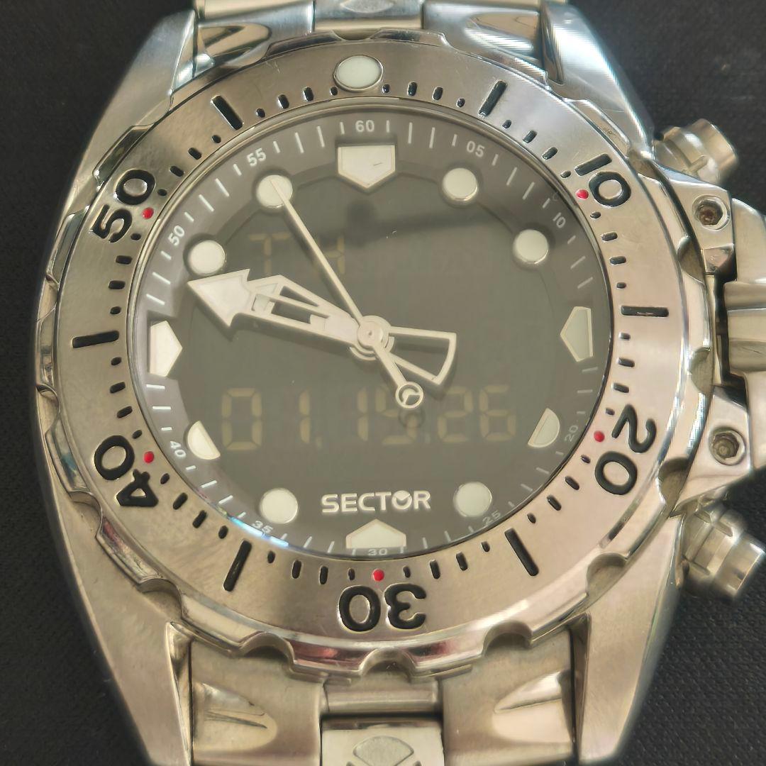 【激レア/美品】SECTOR 600 アナデジ サファイアガラス リューズガード