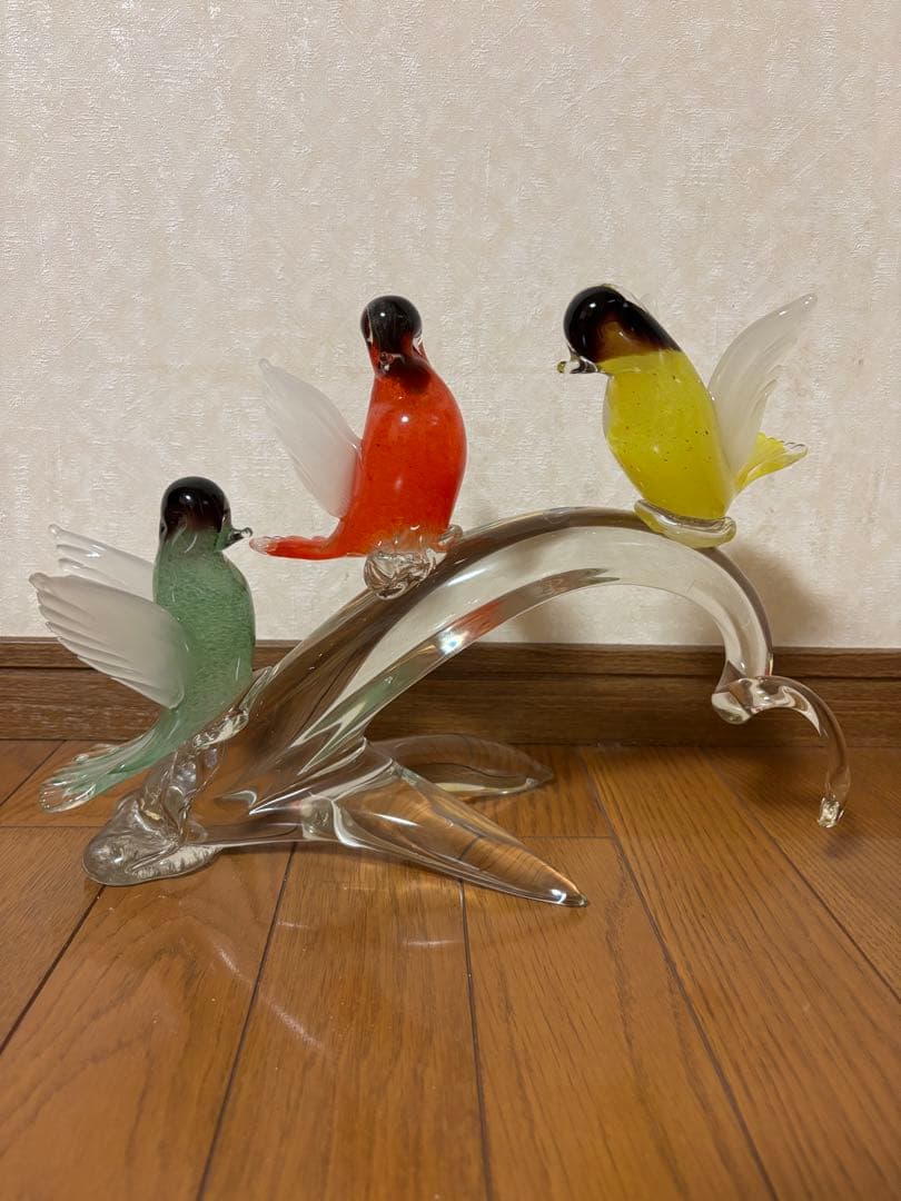 クリスタルガラス　 カラフル鳥　置物　オブジェ　ムラーノガラス　ベネチアンガラス