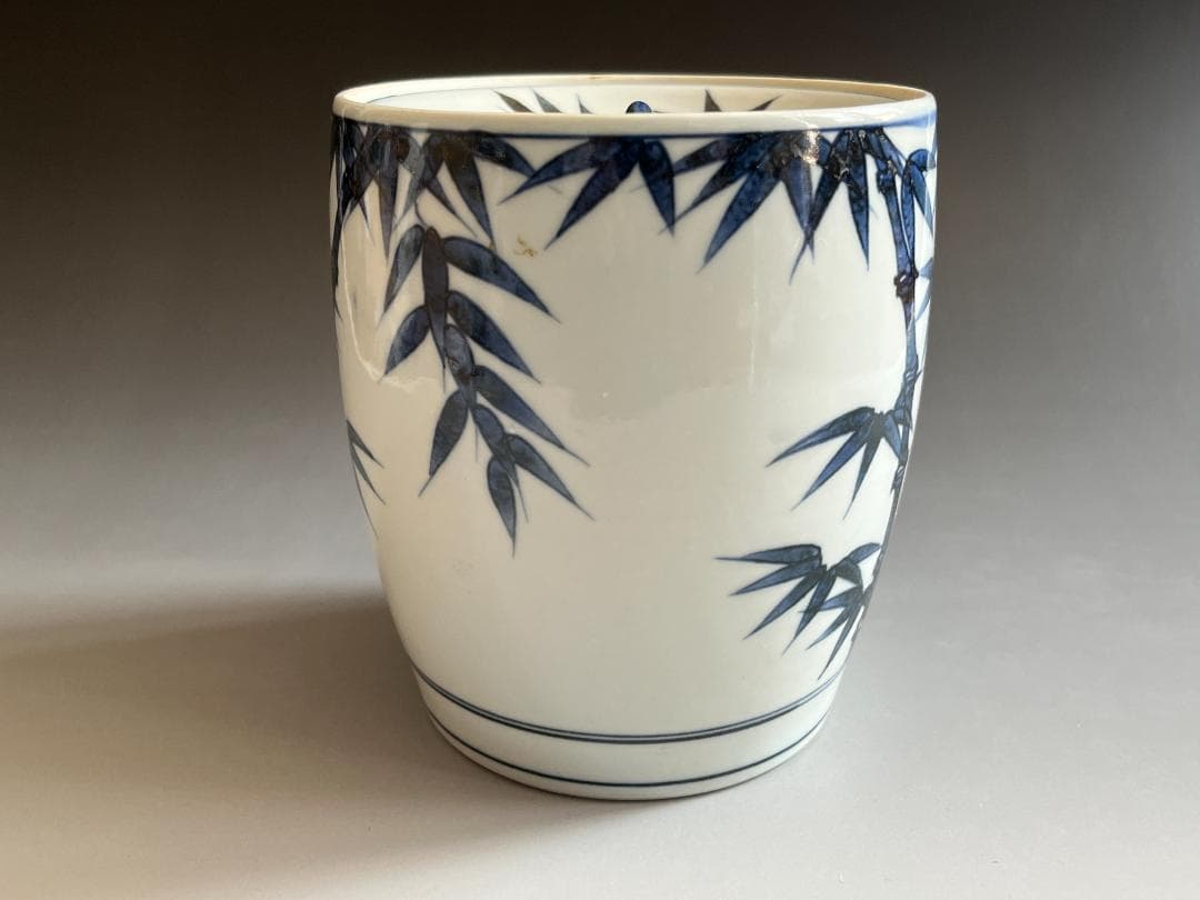 陽炎園　膳所焼　染付　竹の絵　水指　茶道具