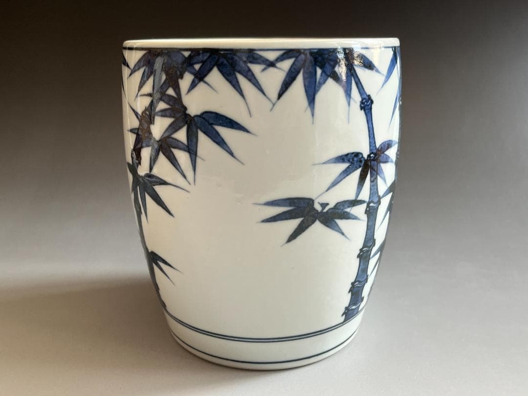 陽炎園　膳所焼　染付　竹の絵　水指　茶道具