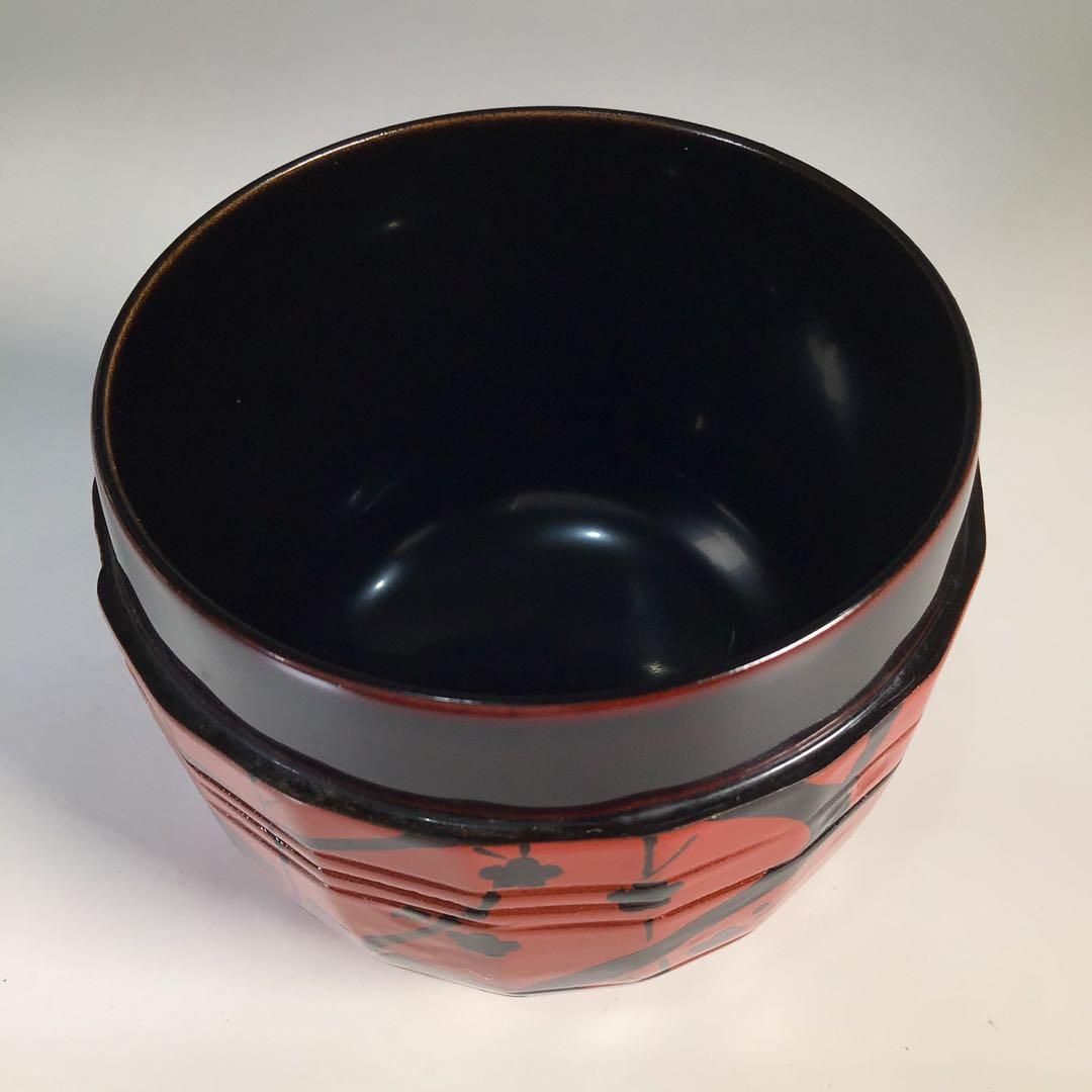 Ｍ６３７　棗　『加賀蒔絵師　早見征一作』『朱漆塗』『梅月蒔絵』　共箱　茶道具