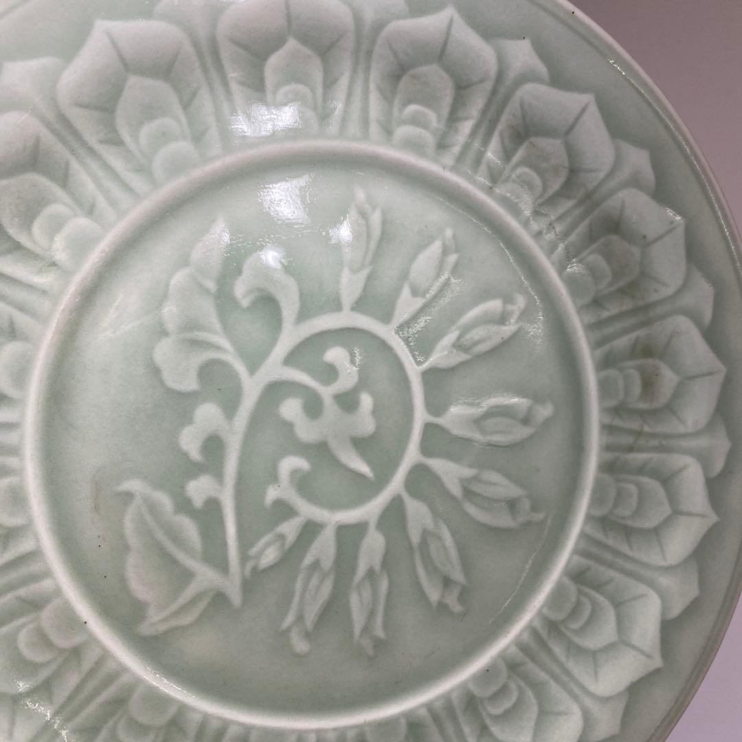 江戸後期　三田青磁　中皿2枚　直径19.3㎝ 東さ7-0202①