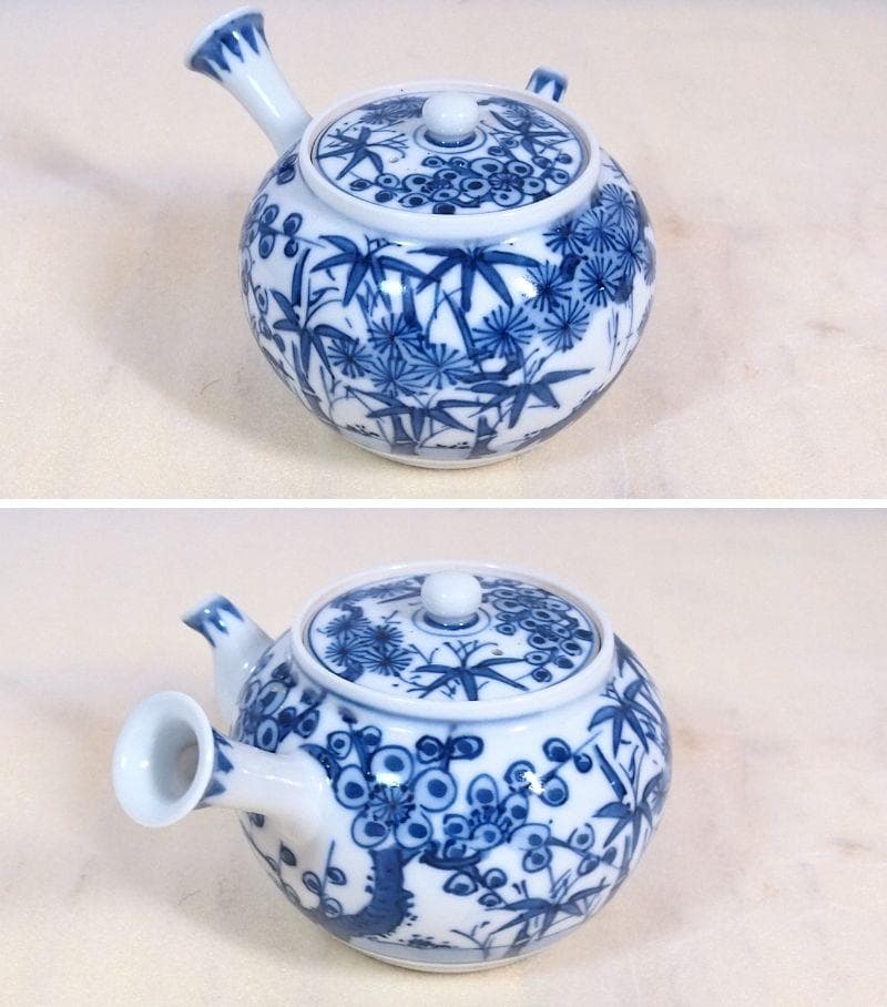 【未使用】京焼/清水焼 平安光抱 青葉松竹梅 茶器揃5客 陶雅堂 湯吞茶碗/急須