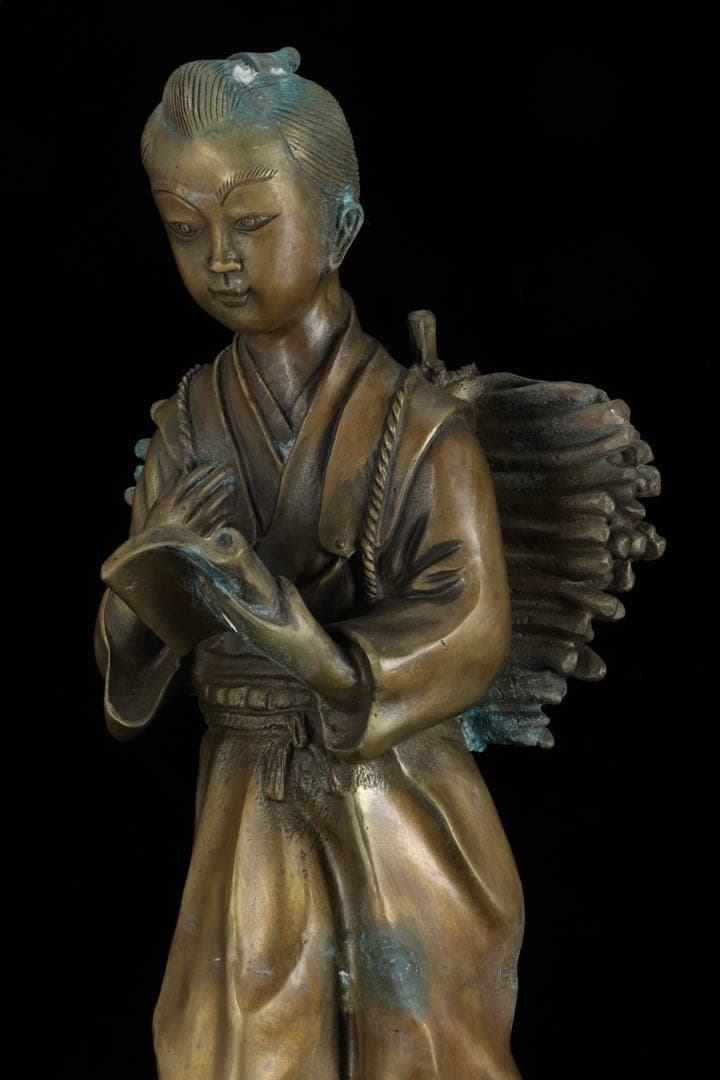 時代物 二宮金次郎像 金属製 大型48cm 二宮尊徳 置物 古美術品 骨董品