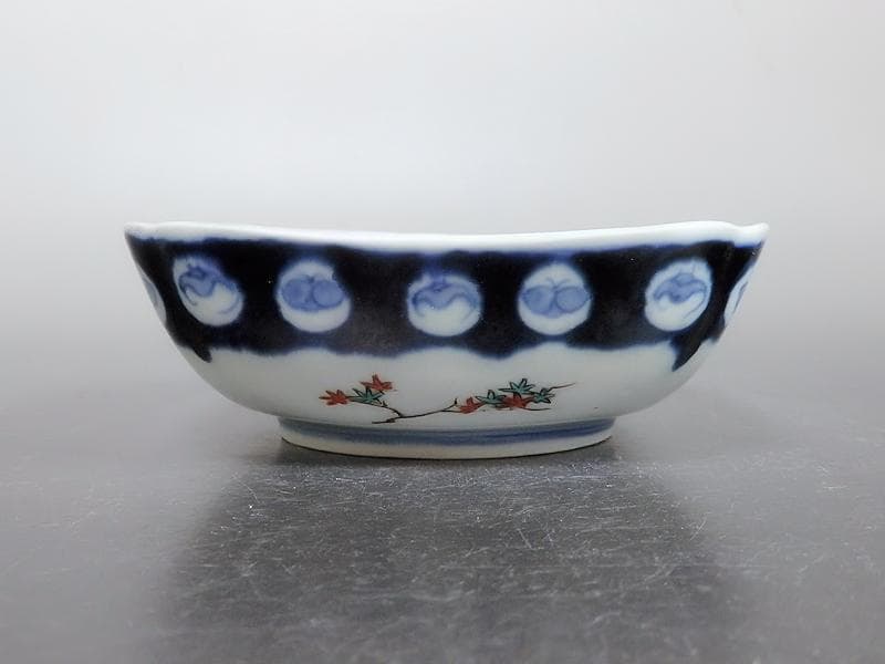 古伊万里　色絵　窓絵　花鳥紋の図　四方角皿　5客　1221AS-BFg