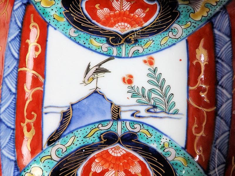 古伊万里　色絵　窓絵　花鳥紋の図　四方角皿　5客　1221AS-BFg