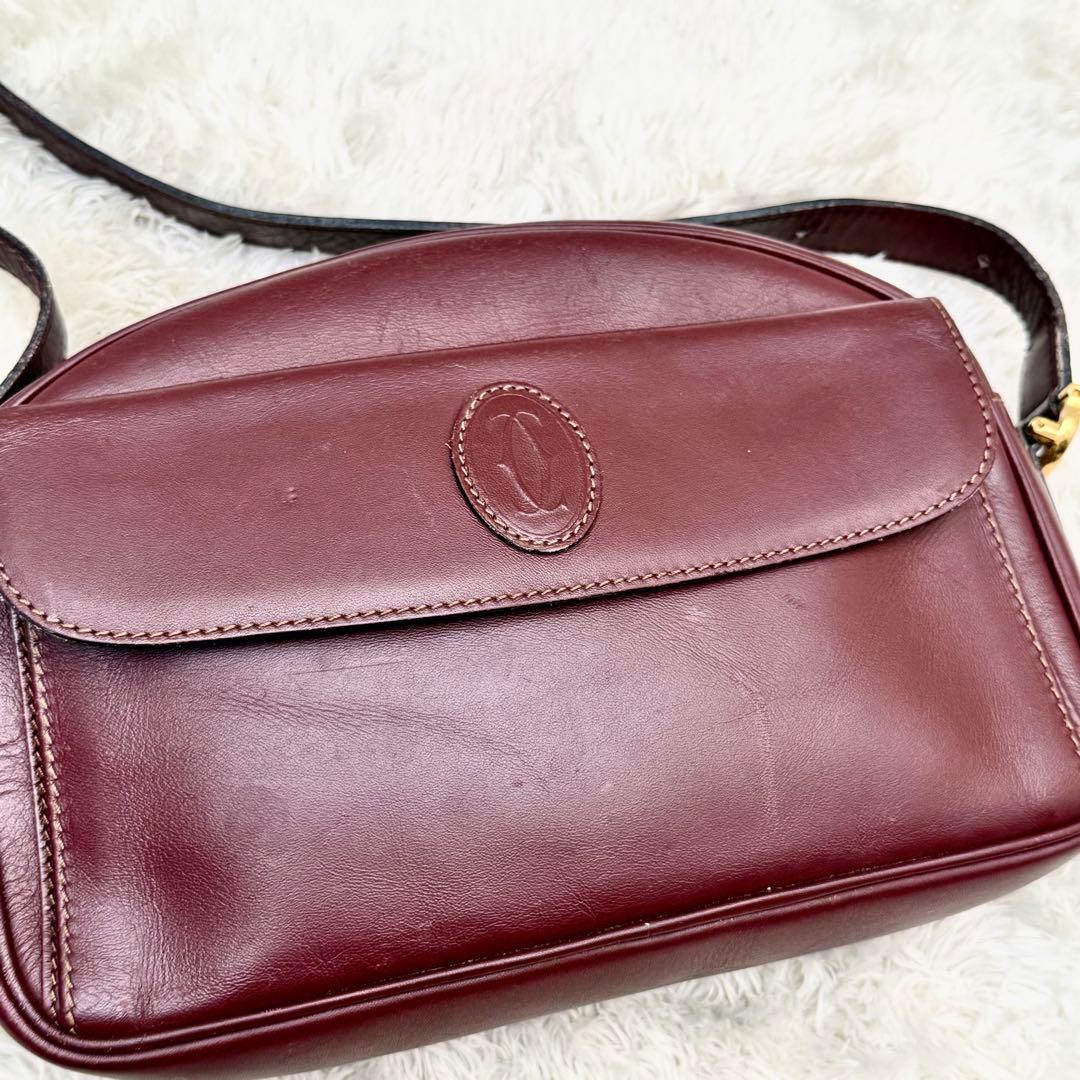 Cartierカルティエ マストライン ショルダーバッグ ボルドー レザー