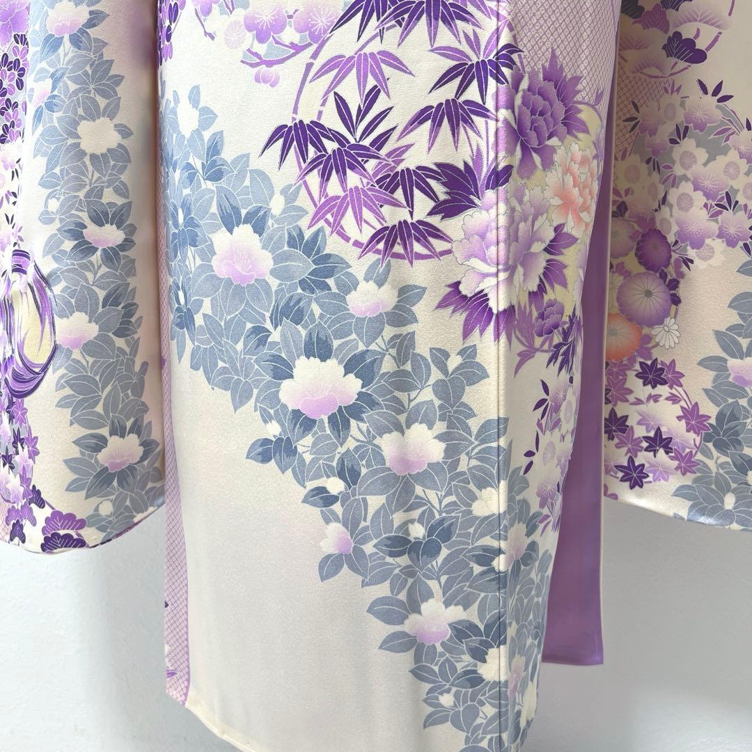 361 振袖フルセット 正絹 オフホワイト 白 薄紫 銀彩 駒刺繍 フェミニン
