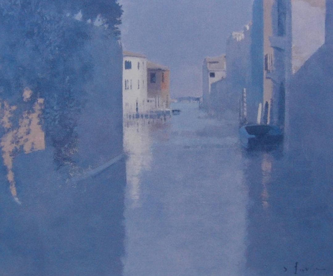 福本 章、「運河口（ベニス）」、希少画集・額装画、新品額縁にて額装致します