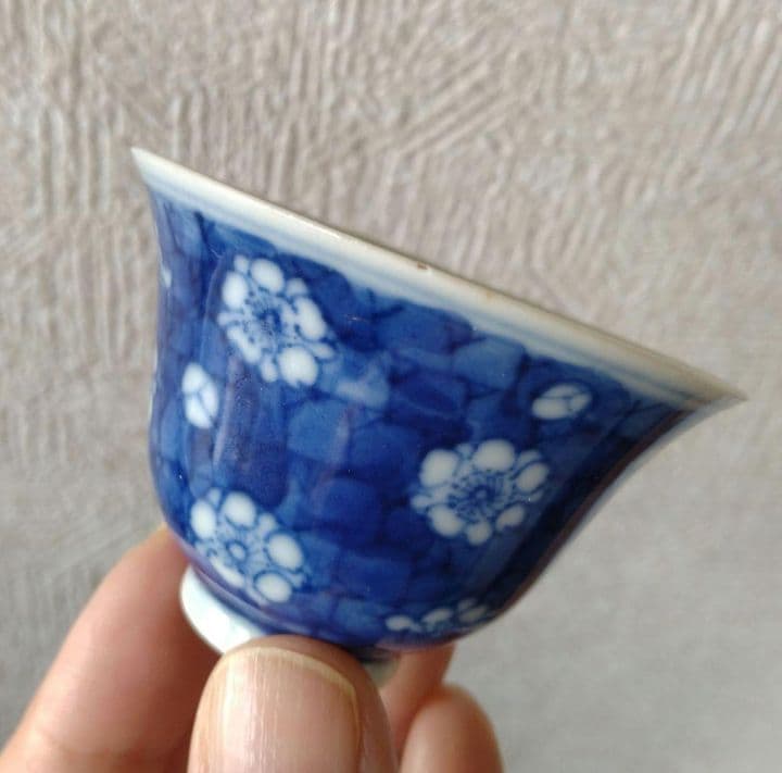 《新春セール！》中国古玩新渡青花氷裂瑠璃梅文盃古伊万里蕎麦猪口