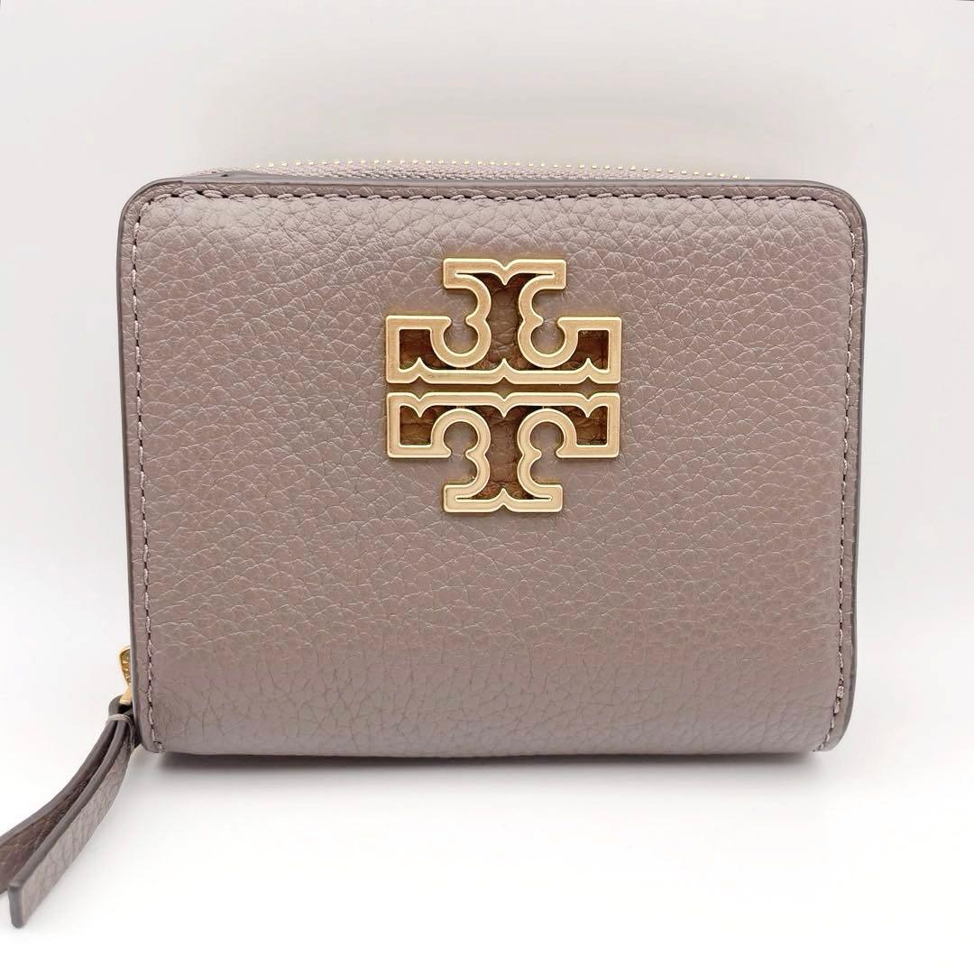 美品✨Tory Burch トリーバーチ 二つ折り財布 グレージュ 金ロゴ