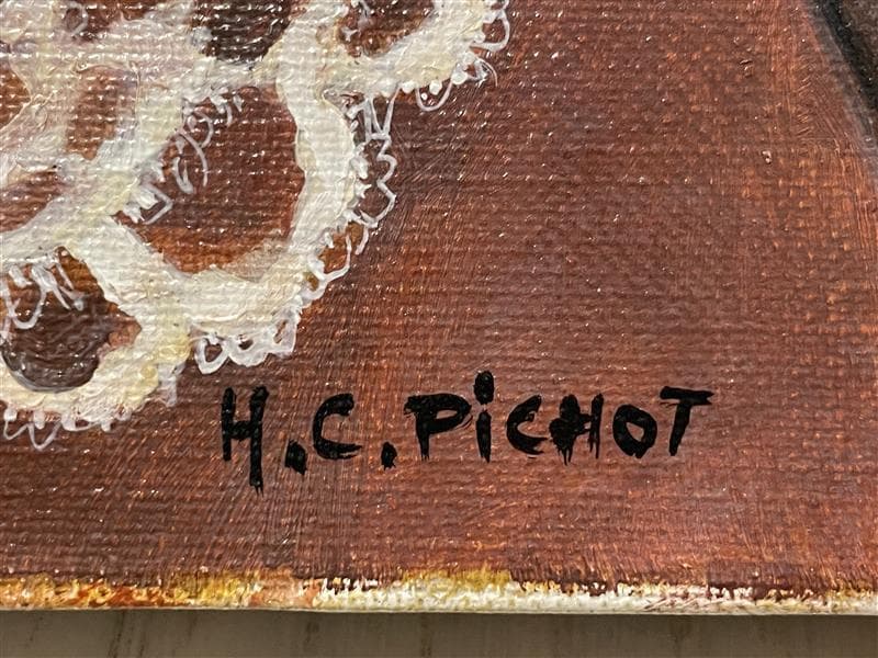 「真作」ピジョット「ラン」静物画　油彩画　額装　サイン有り