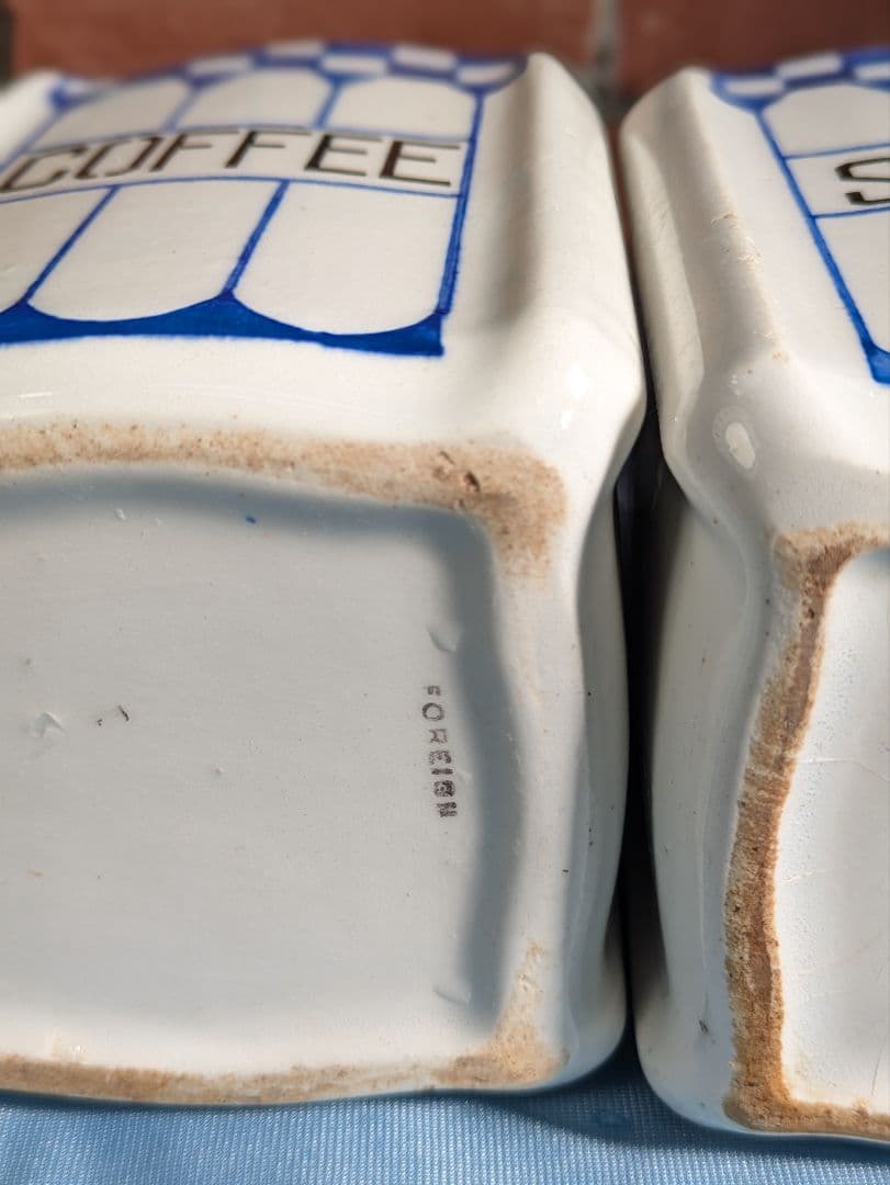 ヨーロッパ アンティーク 陶器製 木蓋 キャニスター ２点セット