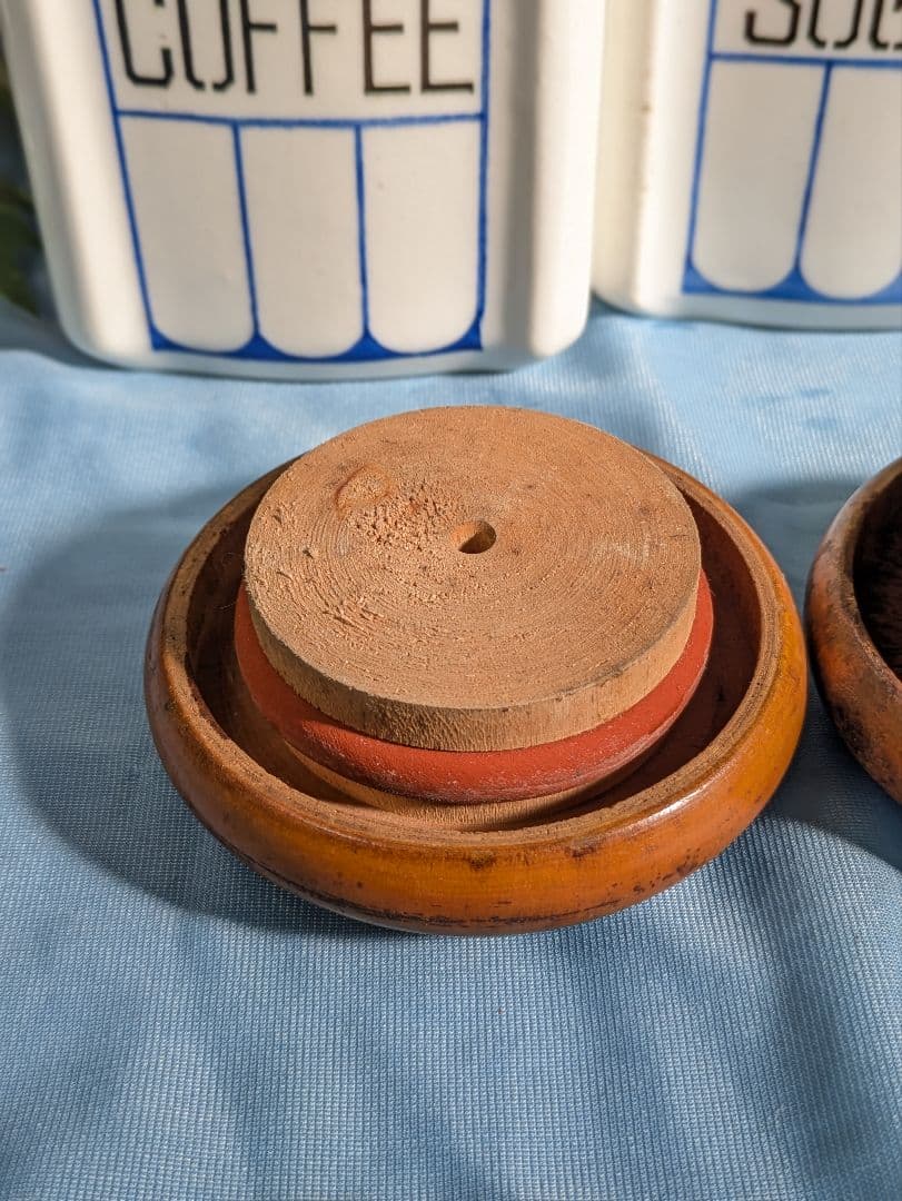 ヨーロッパ アンティーク 陶器製 木蓋 キャニスター ２点セット