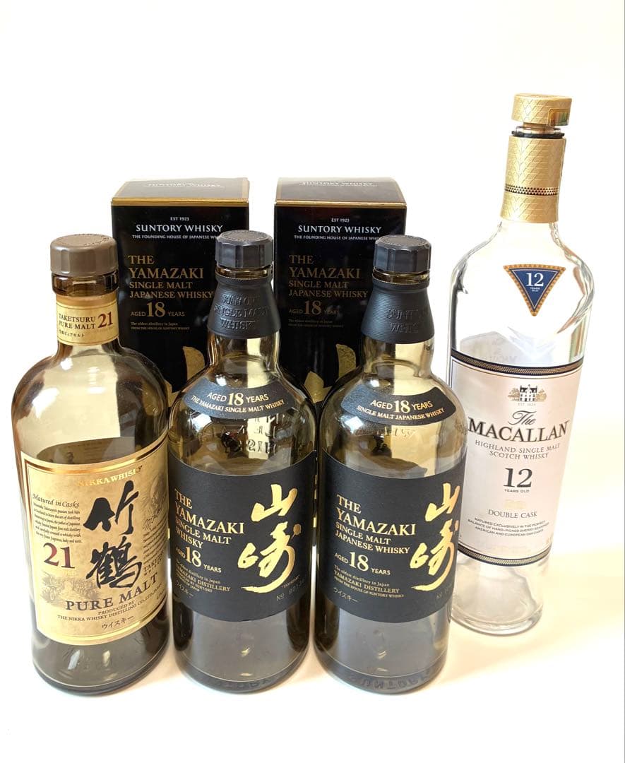 山崎18 箱付き 竹鶴21年　他　空瓶4点