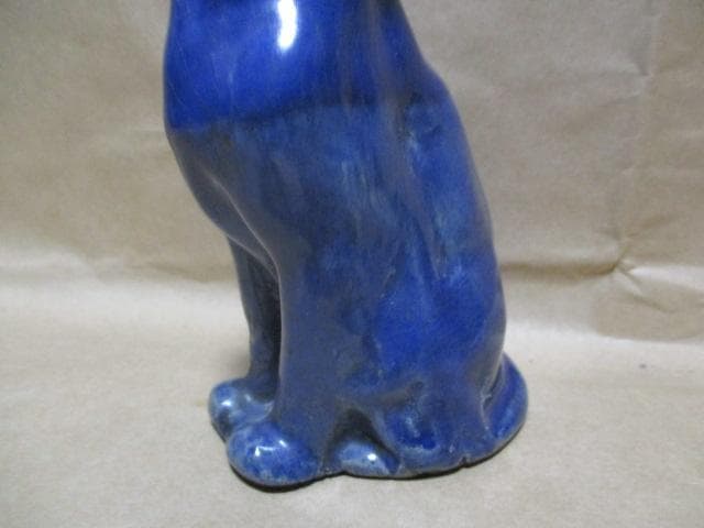 中国　唐代　藍釉俑　猫　珍品　I40-3