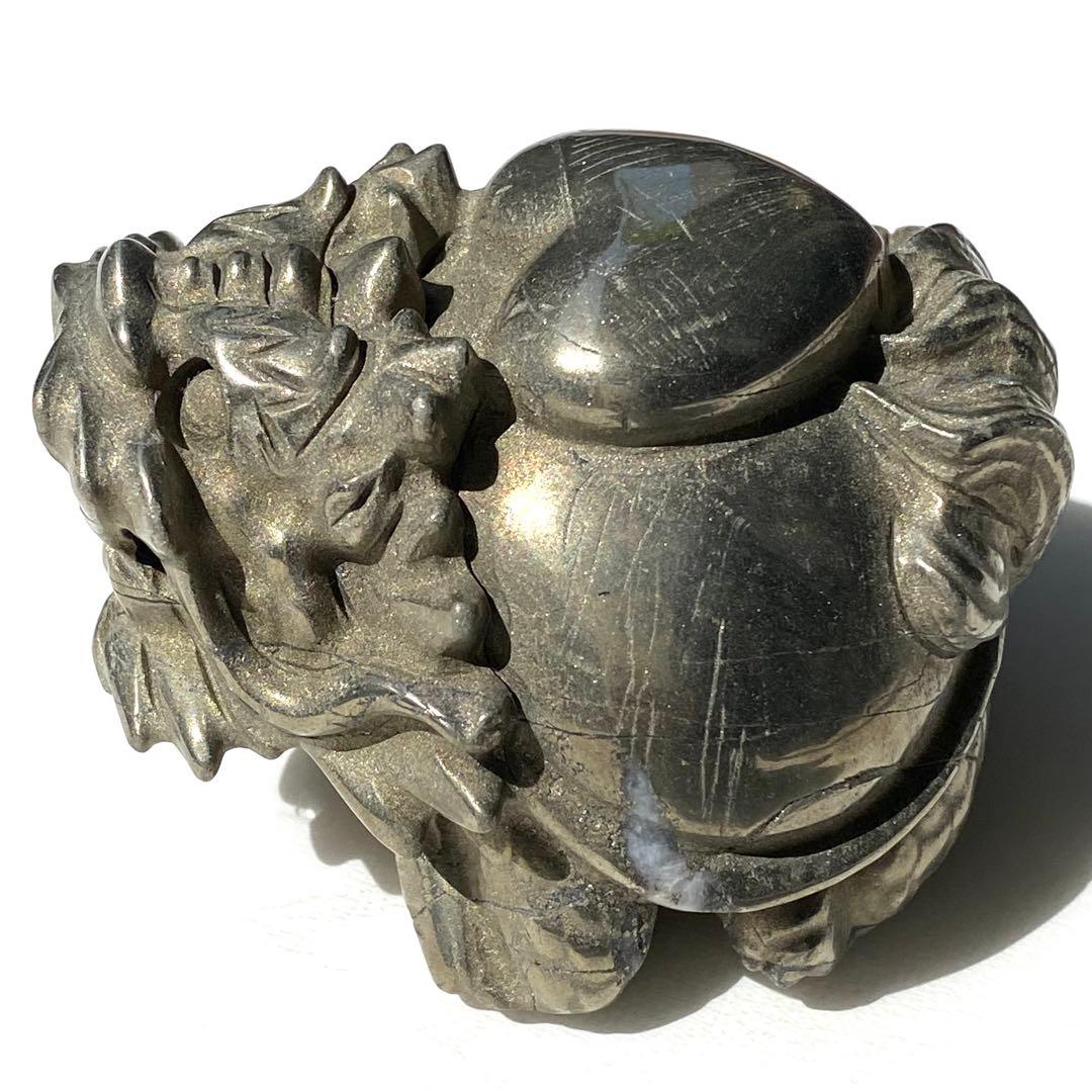 ★最終特価【 パイライト BIG 龍亀さん ぷっくりハート 原石 約476g】