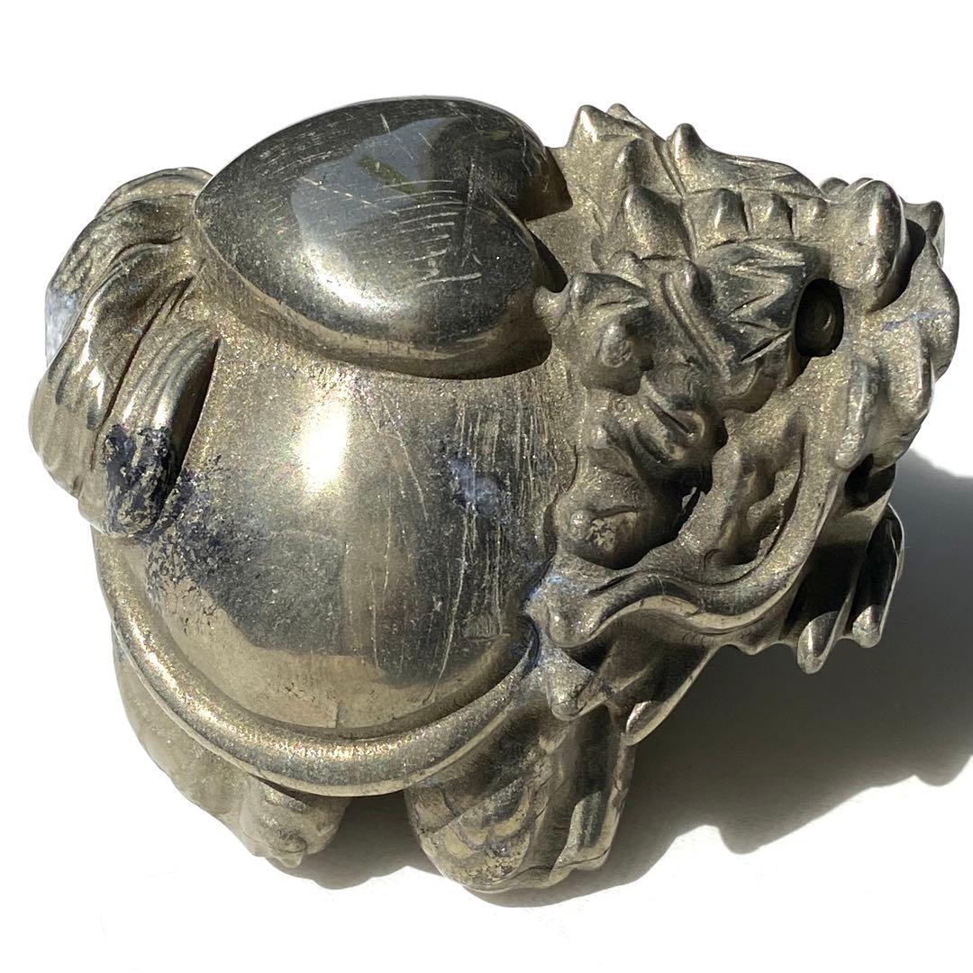 ★最終特価【 パイライト BIG 龍亀さん ぷっくりハート 原石 約476g】