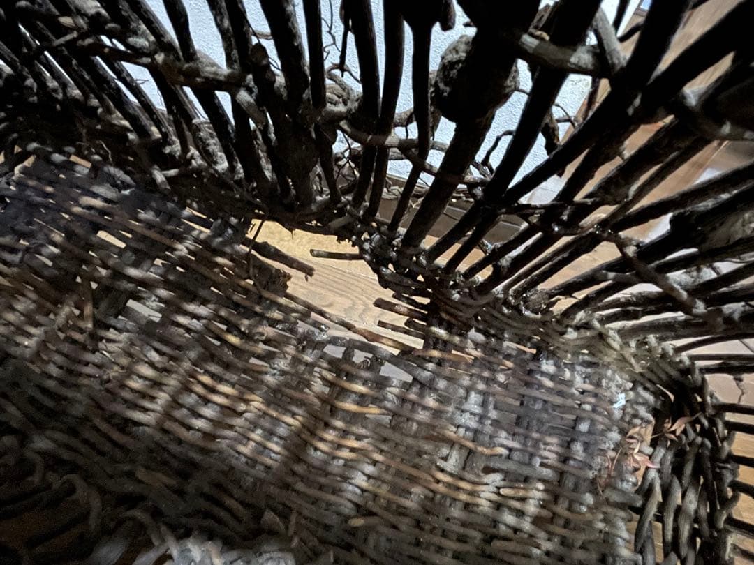 天然アケビ蔓 籠 大型 職人手作り 迫力ある造形 アンティーク 民藝 送料無料