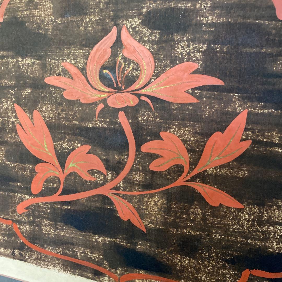 瀬尾孝正 作 漆絵折 屏風 黒漆 朱漆 美術館収蔵作家 茶室 花文図 李朝 茶道