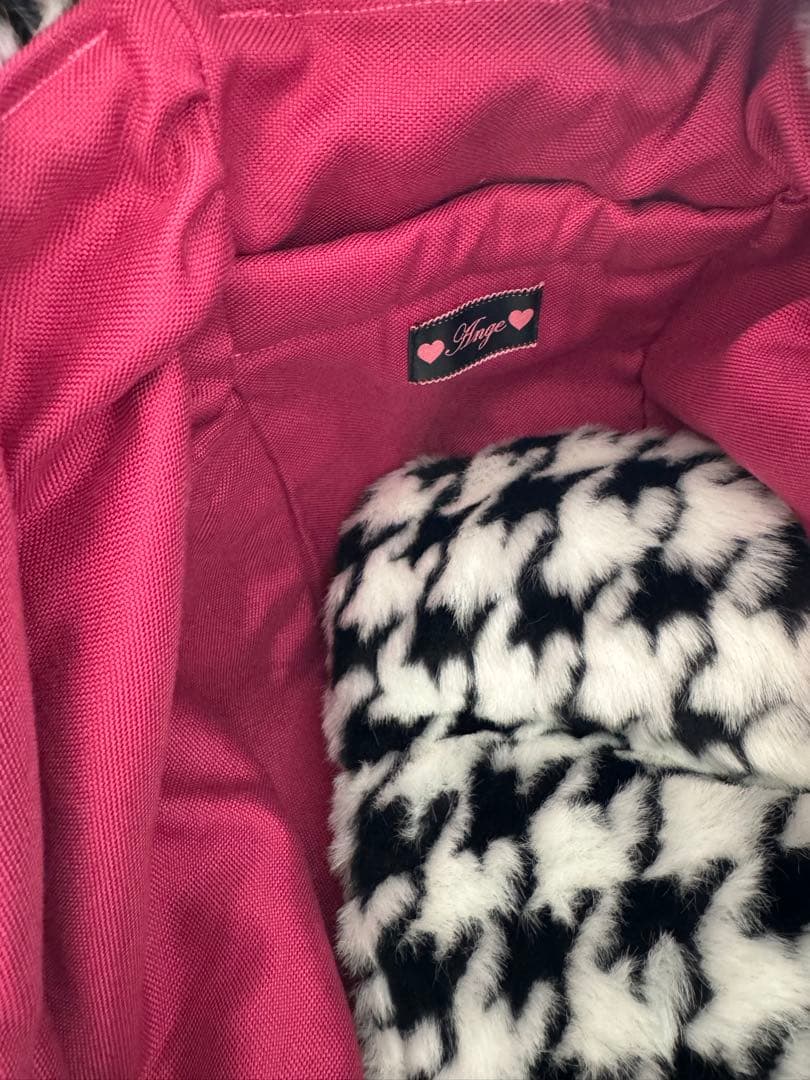 ★新品★ふわふわ暖か♪千鳥格子柄 ファースリング ドッグキャリー 斜め掛け