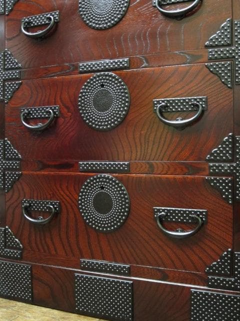 伝統工芸 欅材 拭き漆 南部鉄金具 №999 月雫8号 民芸 岩谷堂箪笥 鍵付き